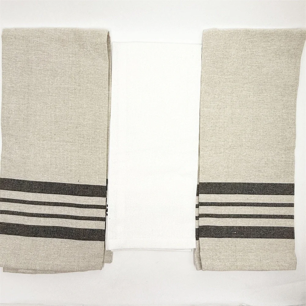 Funny Tea Towel Set 3pc Oatmeal White Striped Kitchen Bar Dish Towels Alcohol